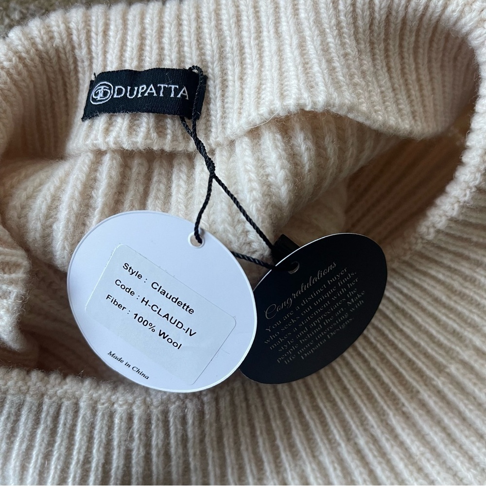 Dupatta Claudette 100% Wool Ribbed Knit Beret Cream Minimalist NWT Parisian Twee - Picture 5 of 5